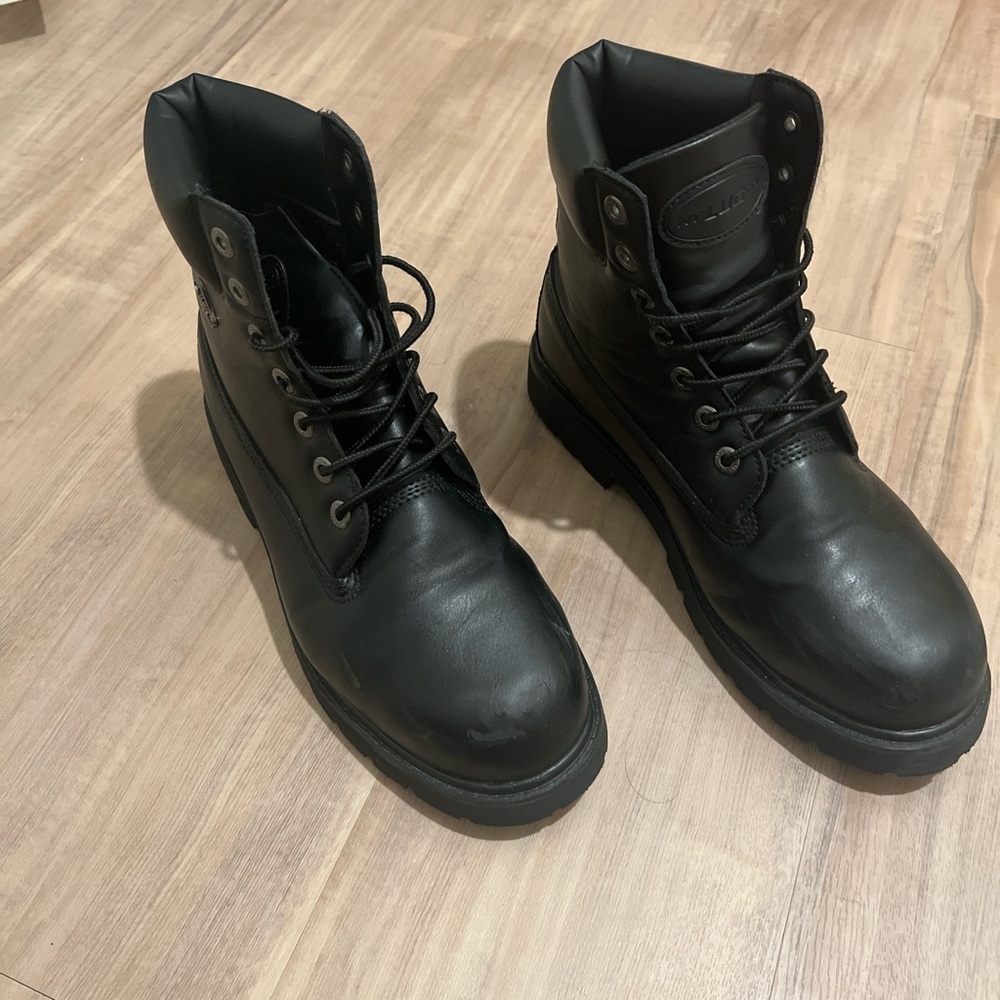 Lugz Black High-Top Steel Toe Boots with Durable Rubber Sole